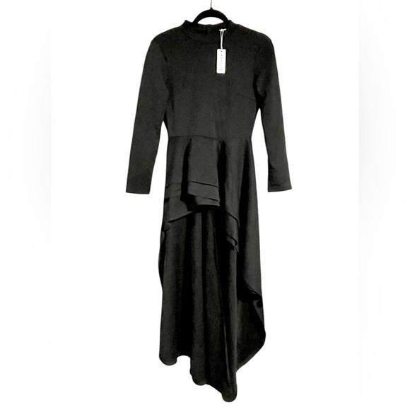 New black womens peplum style top with long flared back - Picture 4 of 7